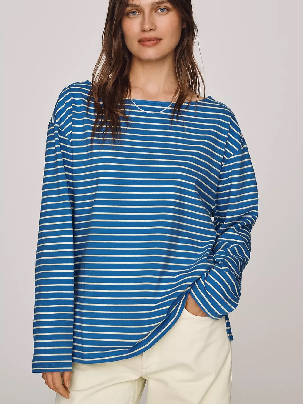Maeve Greer 100% Cotton Relaxed Long- Sleeve Top